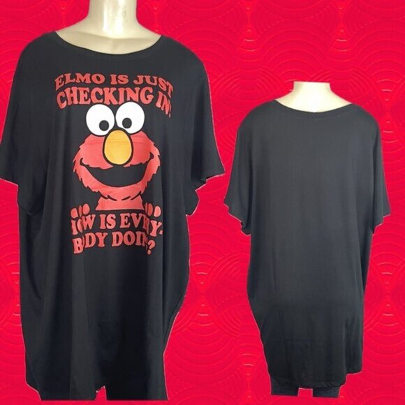 Sesame Street +4 Black Elmo is Just Checking In Graphic Crew Short Sleeve Tee - Picture 1 of 6